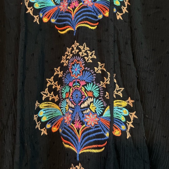 Farmers Market 3x Vibrant Floral Embroidered Black Boho Tunic Festival - Picture 8 of 16
